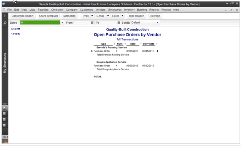 Open Purchase Order by Vendor