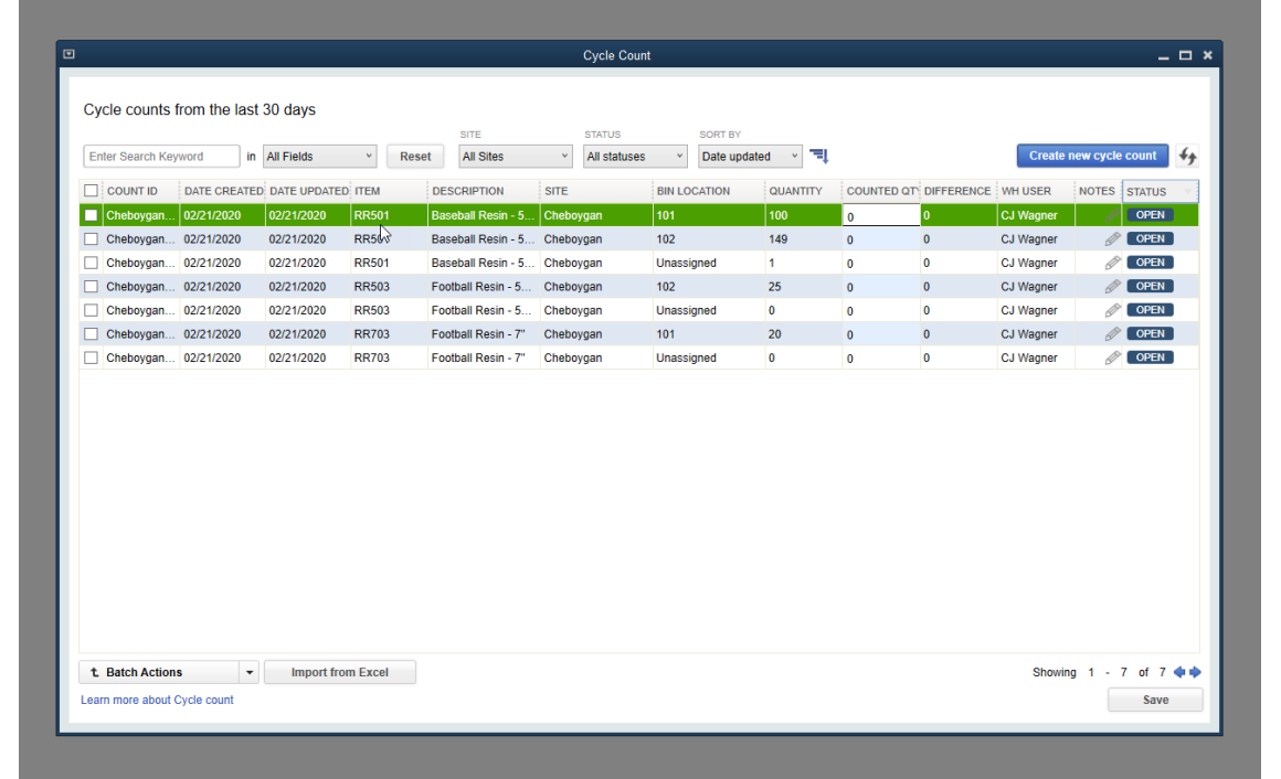 Cycle Count for QBES Manufacturing Edition- Minding My Books