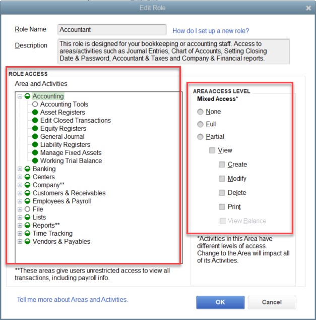 Assign permissions for QuickBooks Enterprise User Permissions - MMB