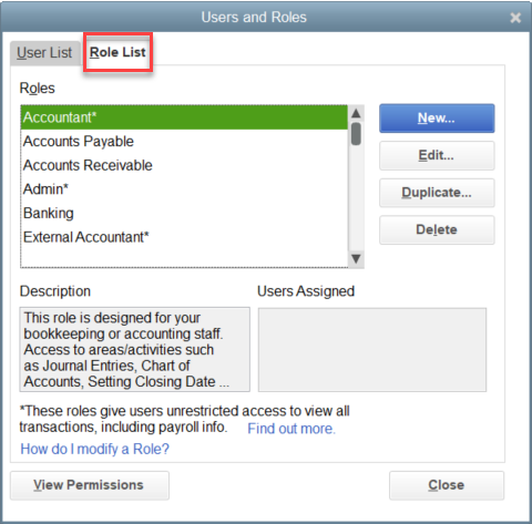 Role List for QuickBooks Enterprise User Permissions - MMB