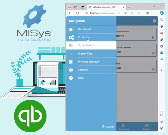 MISys Manufacturing software interface integrated with QuickBooks